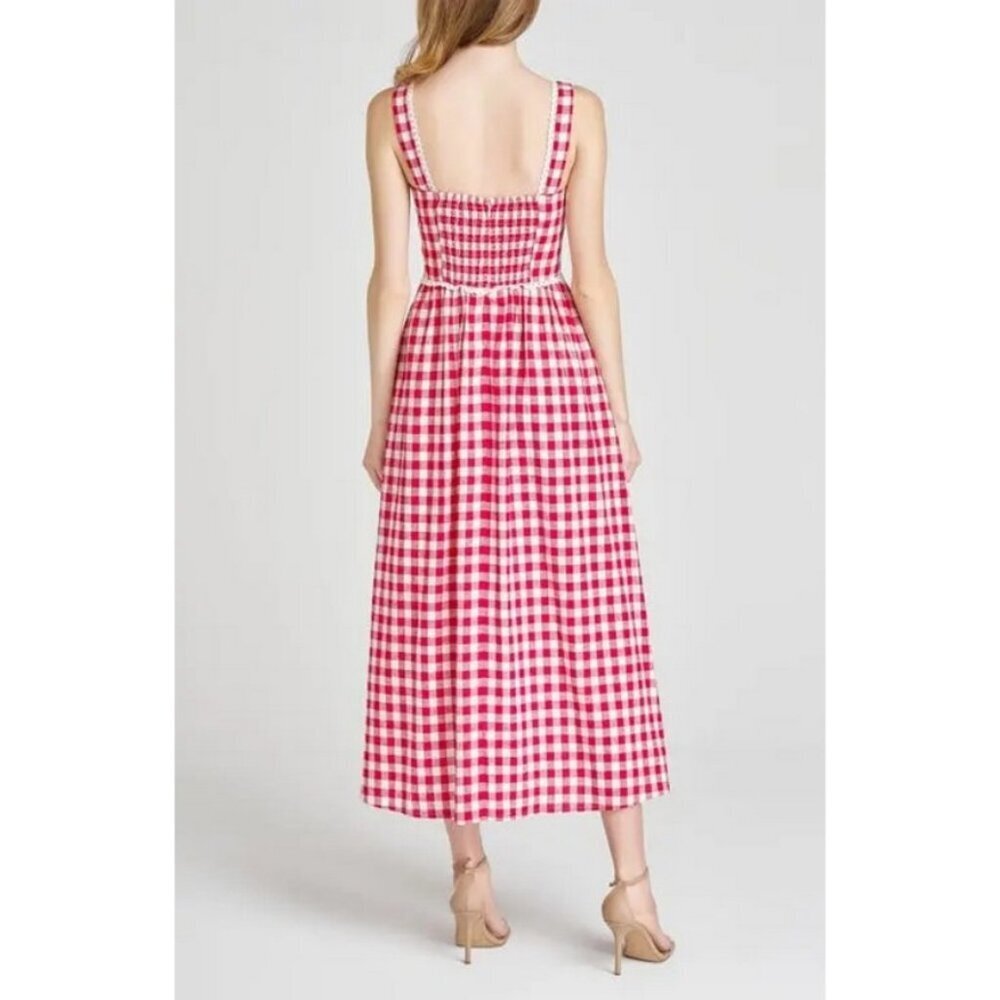 πWAYF x Styled Coco!π Gracie Gingham Linen-Blend Midi Dress Red Gingham XL NWT - Picture 8 of 16